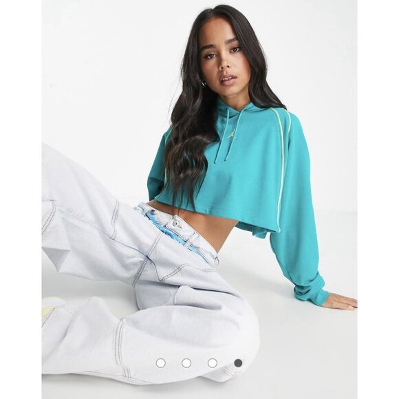 Woman’s‎ Jordan Crop Hoodie Teal Green Sz XL - Picture 1 of 14